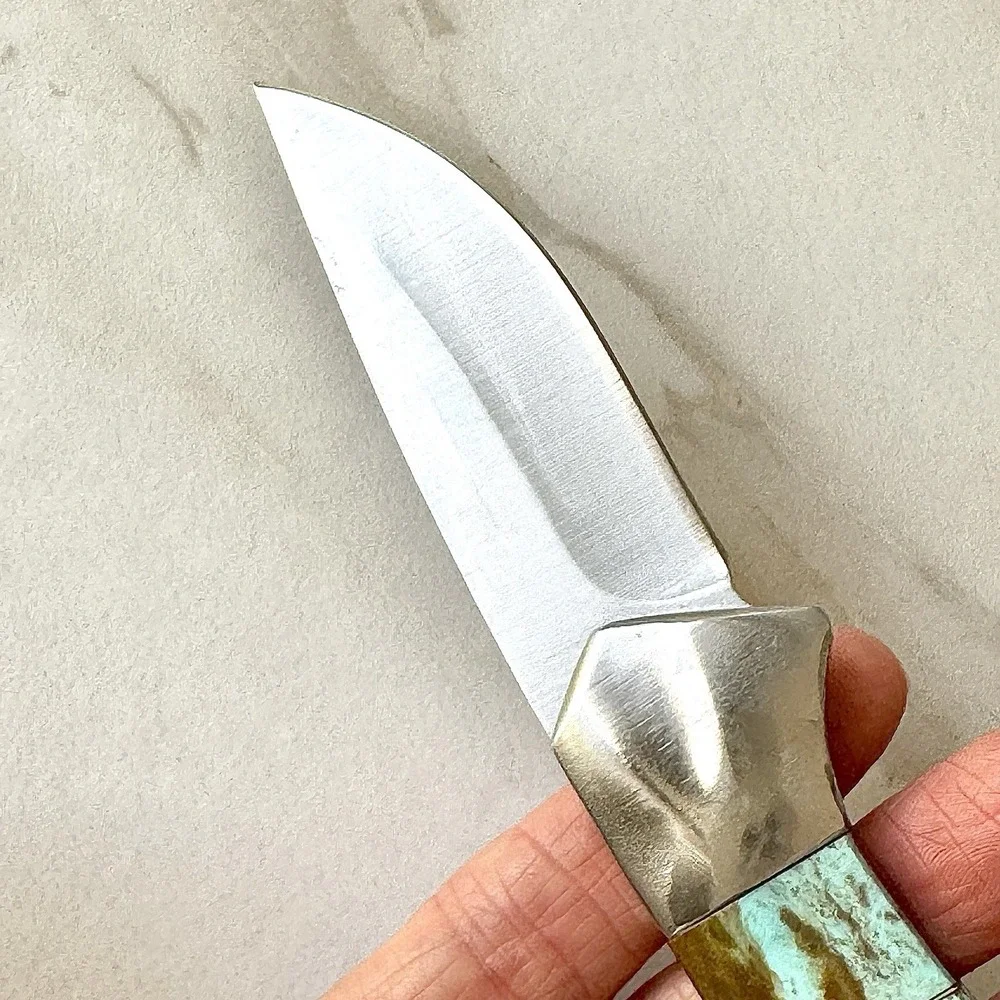 Native Amer Navajo Hunting Knife Number 8 Turquoise Francisco Drop Point Mosaic2